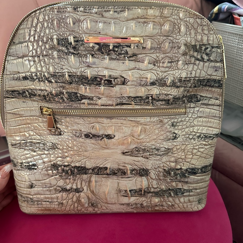 Brahmin Cream Crocodile-Embossed Backpack